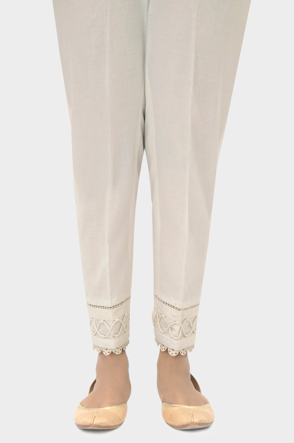Embellished Cambric Cigeratte Pants - Off-White