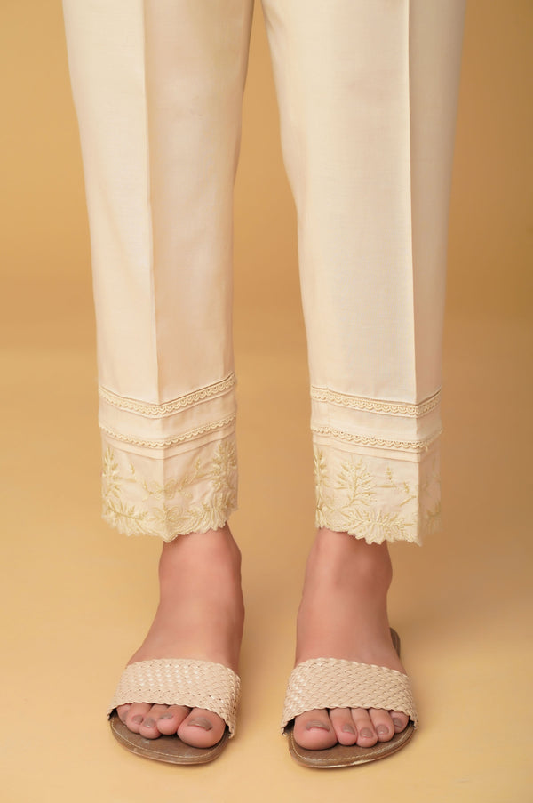 Embroidered Cambric Cigarette Pants - Beige