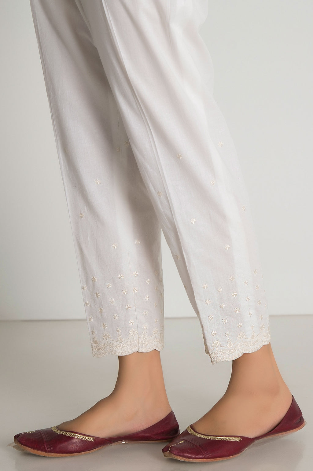 Embroidered Cigarette Pants  - White