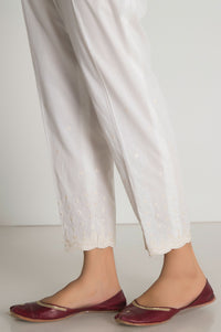 Embroidered Cigarette Pants  - White