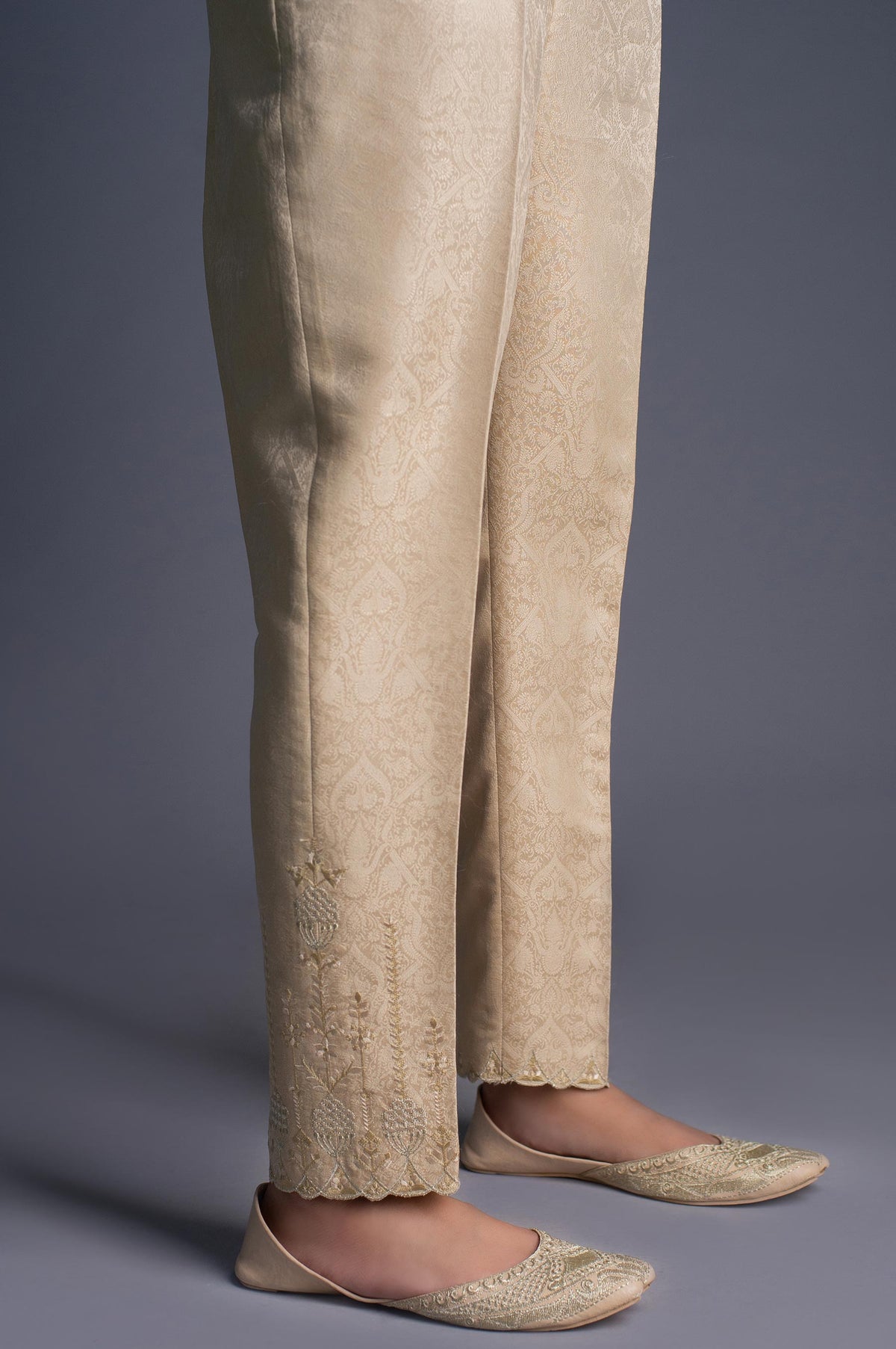 Embroidered Cigarette Pants - Beige