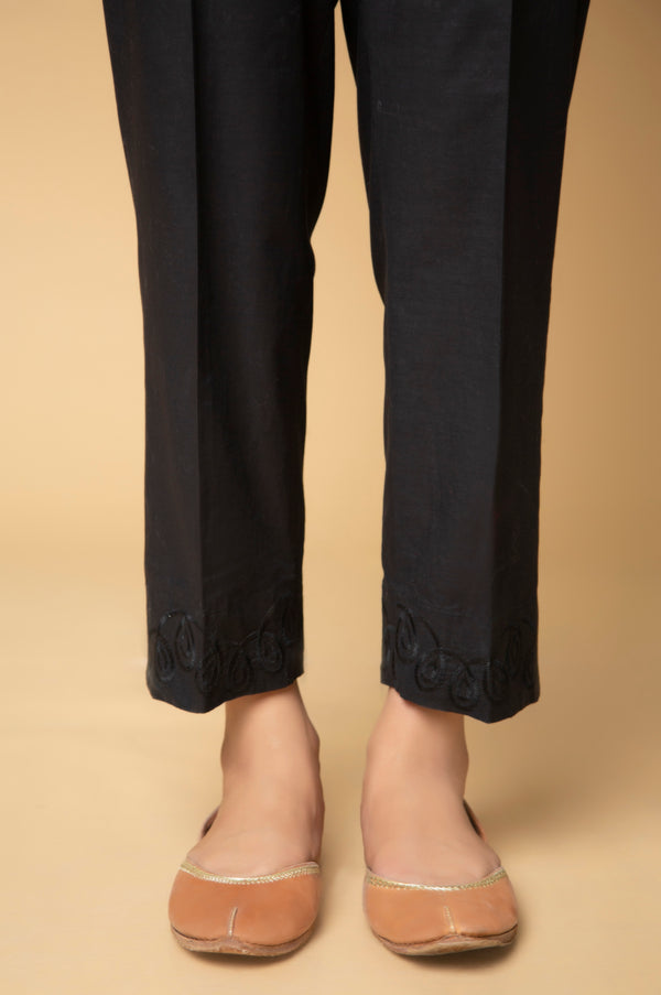 Embroidered Cambric Cigarette Pants - Black