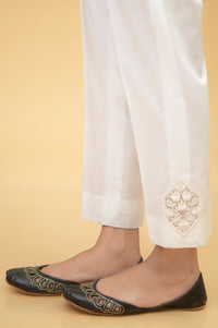 Emboirdered Cambric Cigarette Pant - White