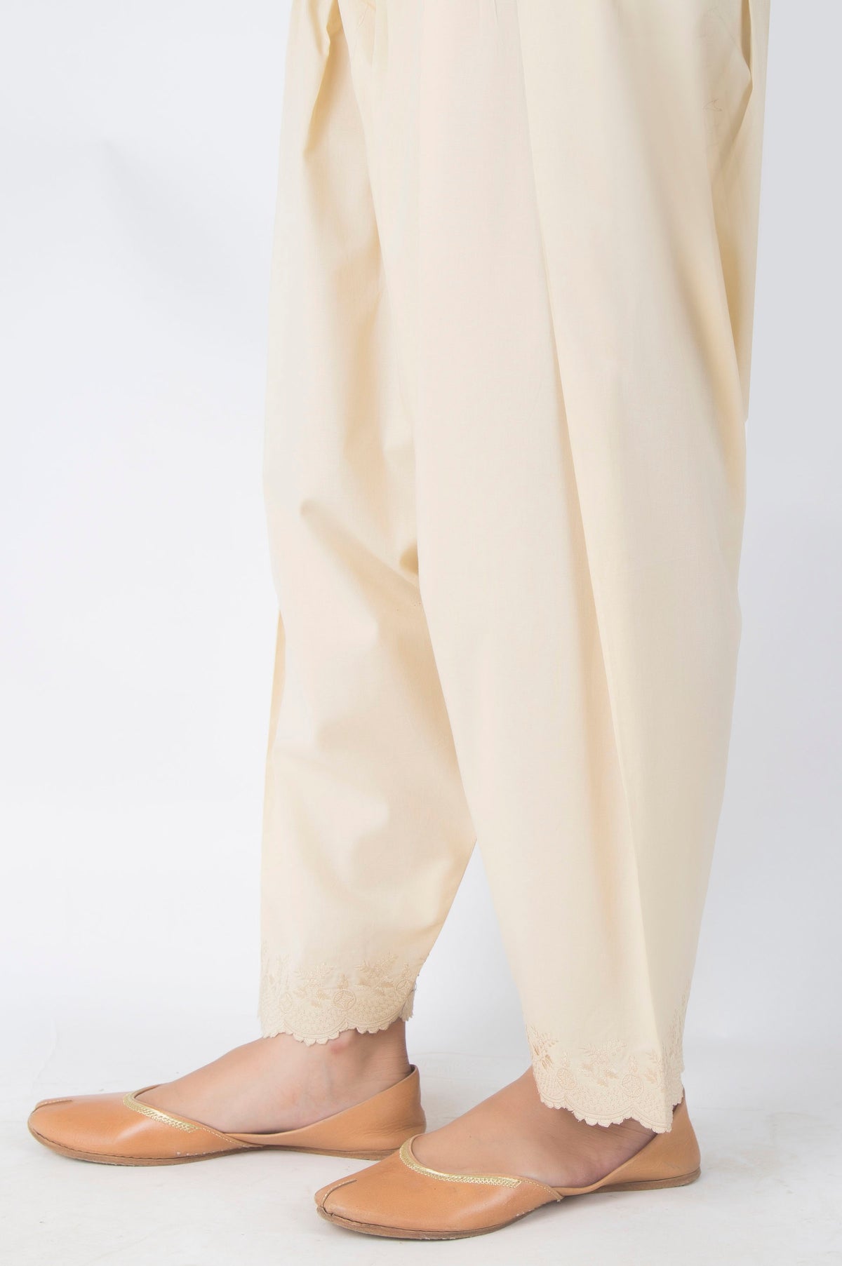 Embroidered Cambric Shalwar - Beige