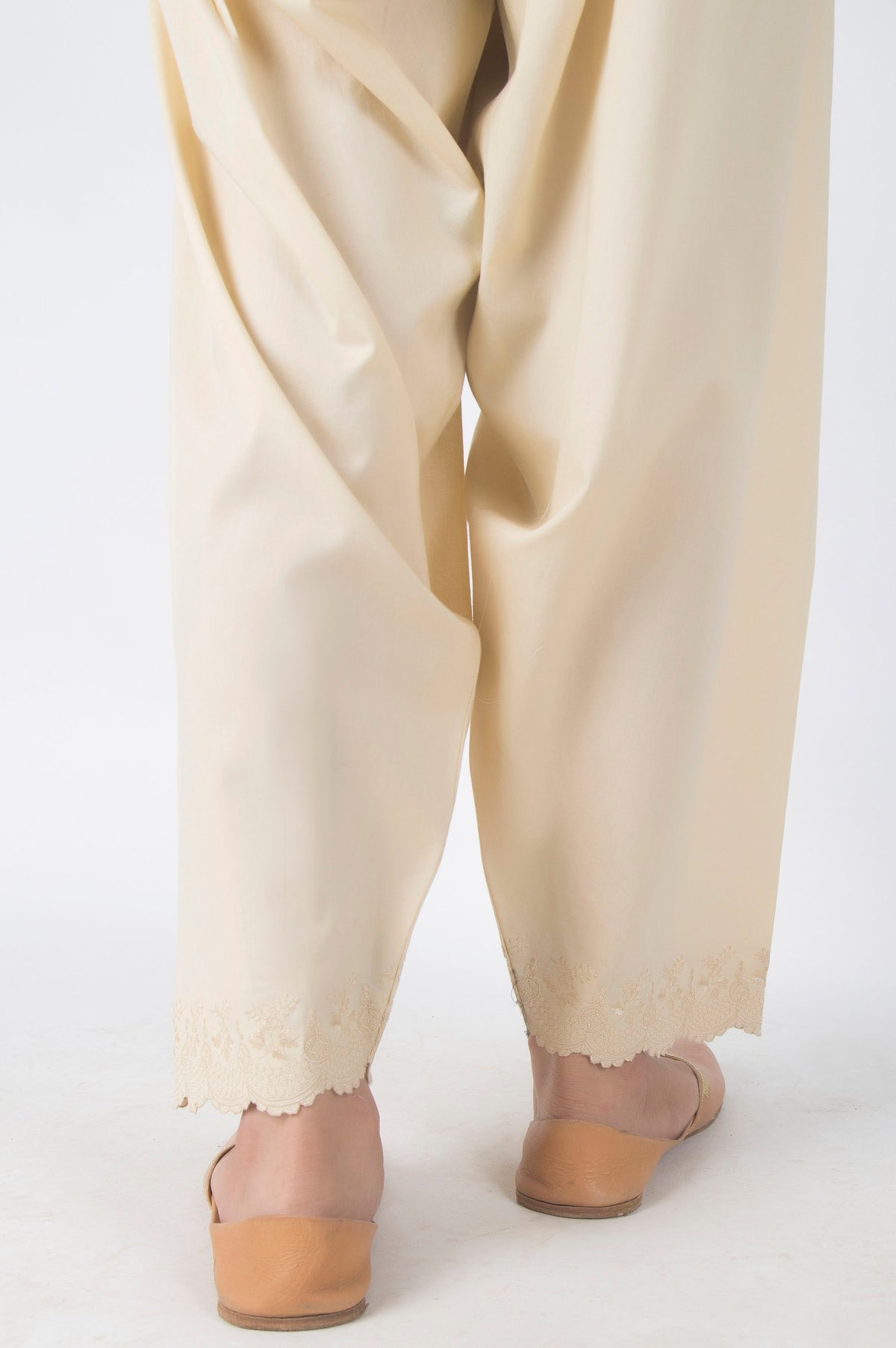 Embroidered Cambric Shalwar - Beige