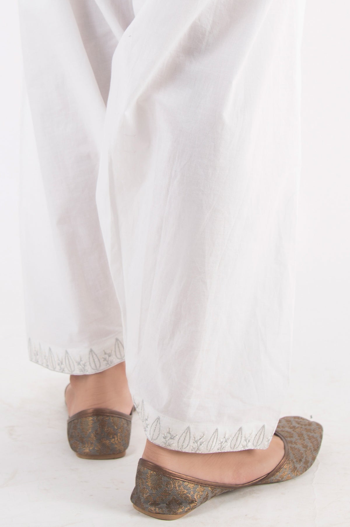 Embroidered Cambric Shalwar - White
