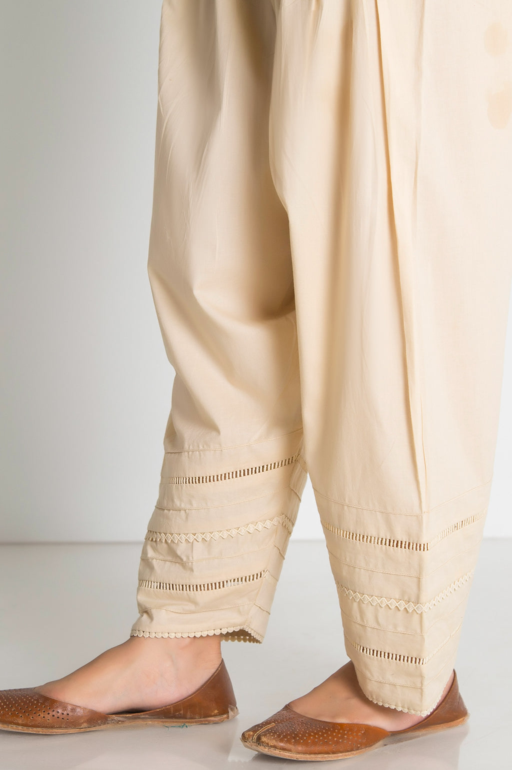 Embellished Cambric Shalwar  - Beige