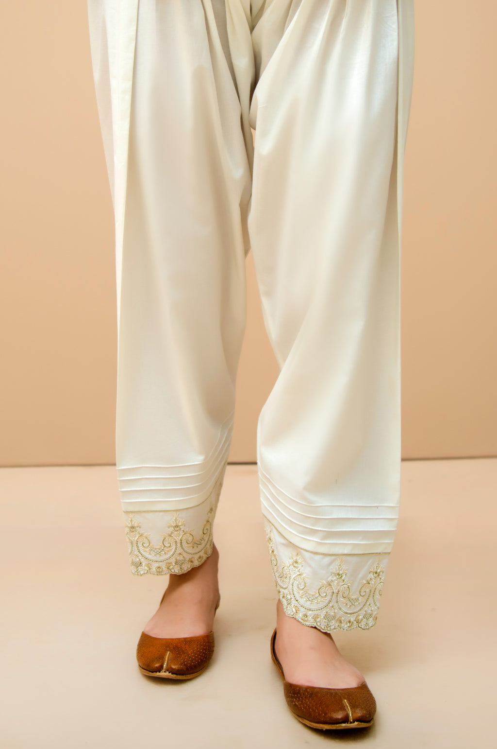 Embroidered Cambric Shalwar  - White