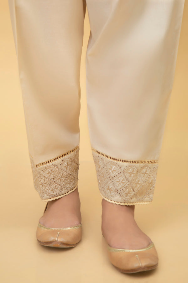 Embroidered Cambric Shalwar - Beige