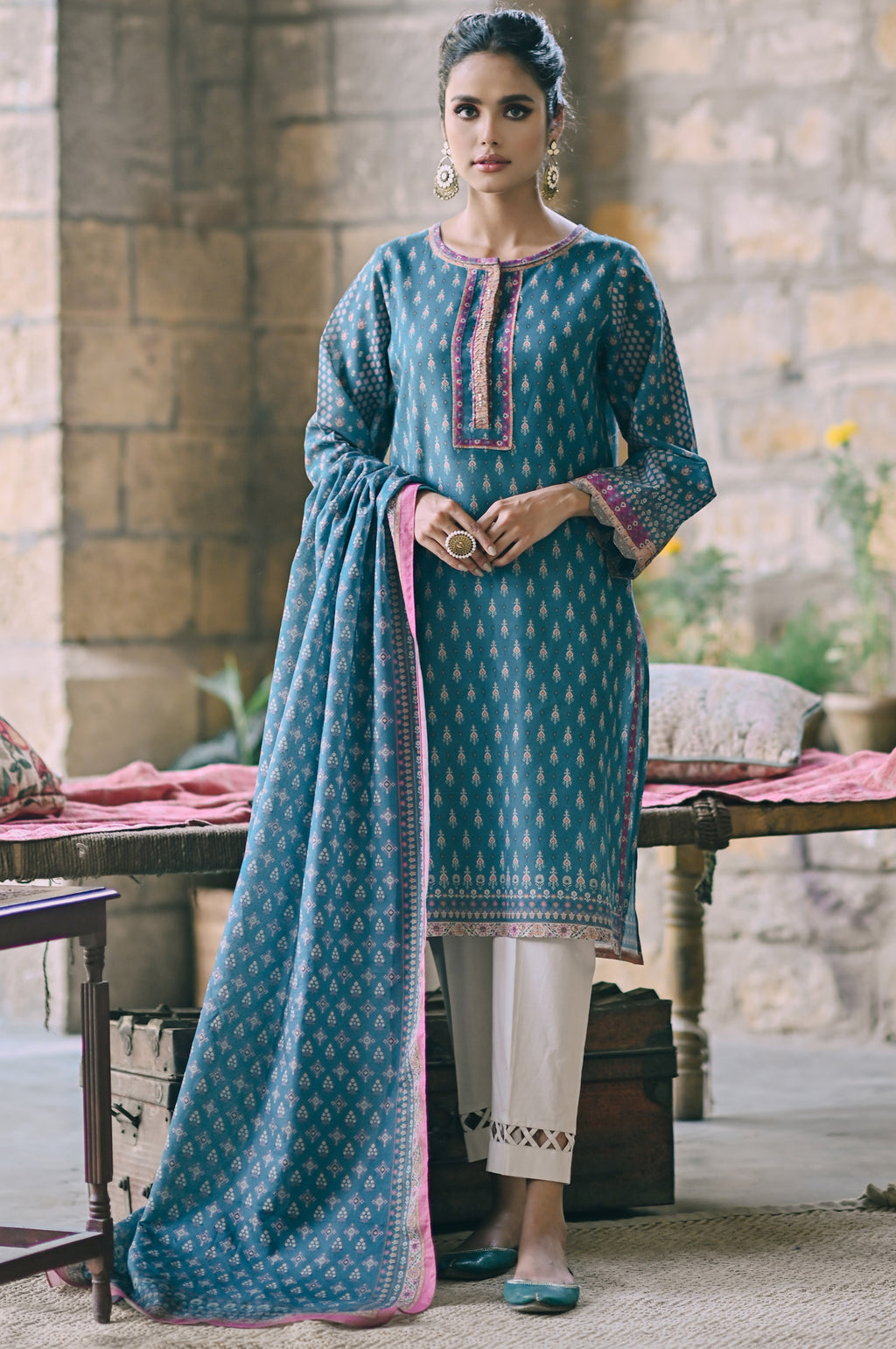 Stitched 2 Piece Printed Karandi Suit
