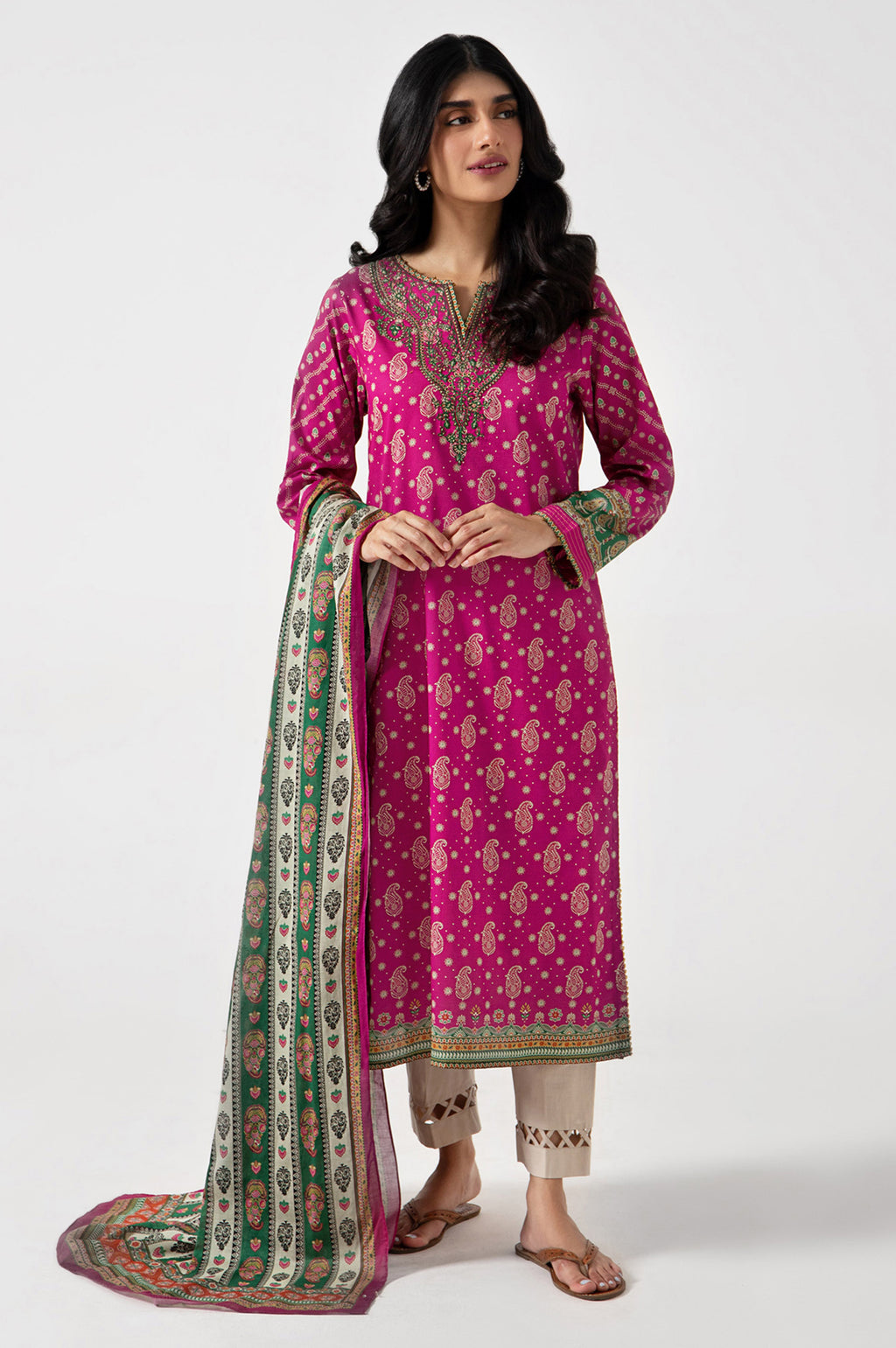 Stitched 2 Piece Embroidered Lawn with Cotton Net Suit