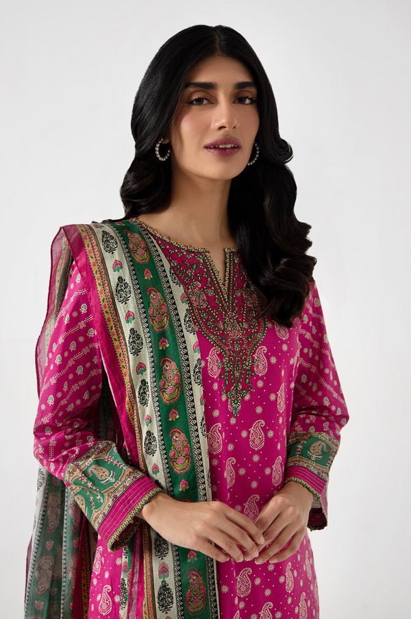 Stitched 2 Piece Embroidered Lawn with Cotton Net Suit