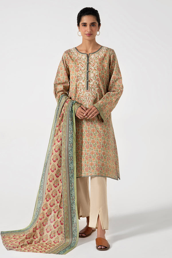 Stitched 2 Piece Embroidered Lawn with Cotton Net Suit