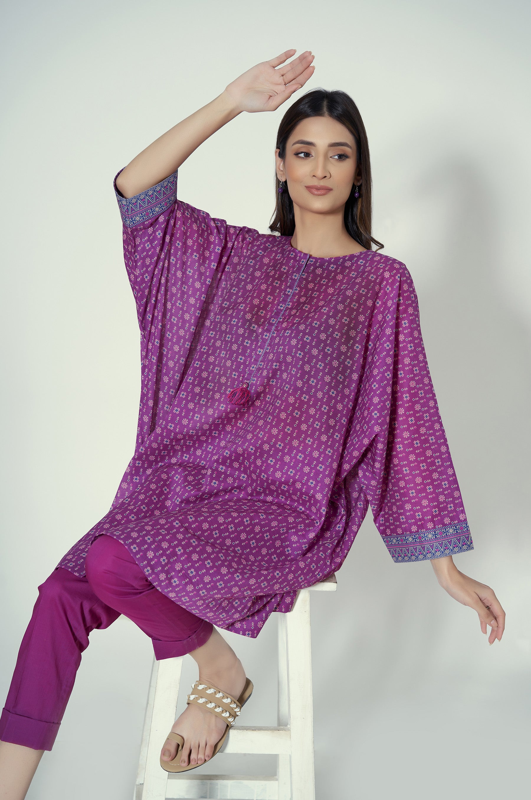 Unstitched 2 Piece Printed Lawn Suit Pink 