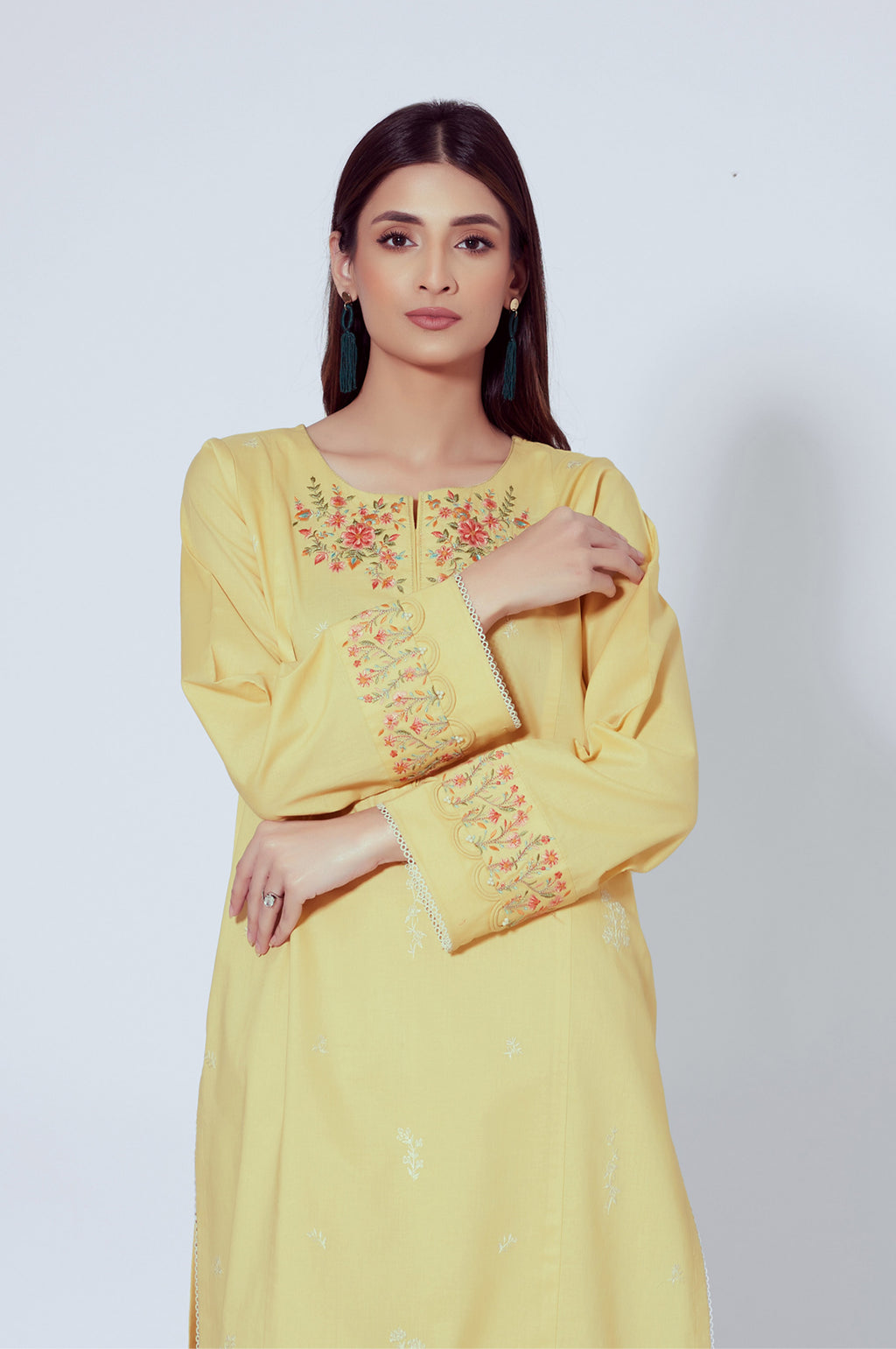 Stitched 2 Piece Embroidered Cambric Suit