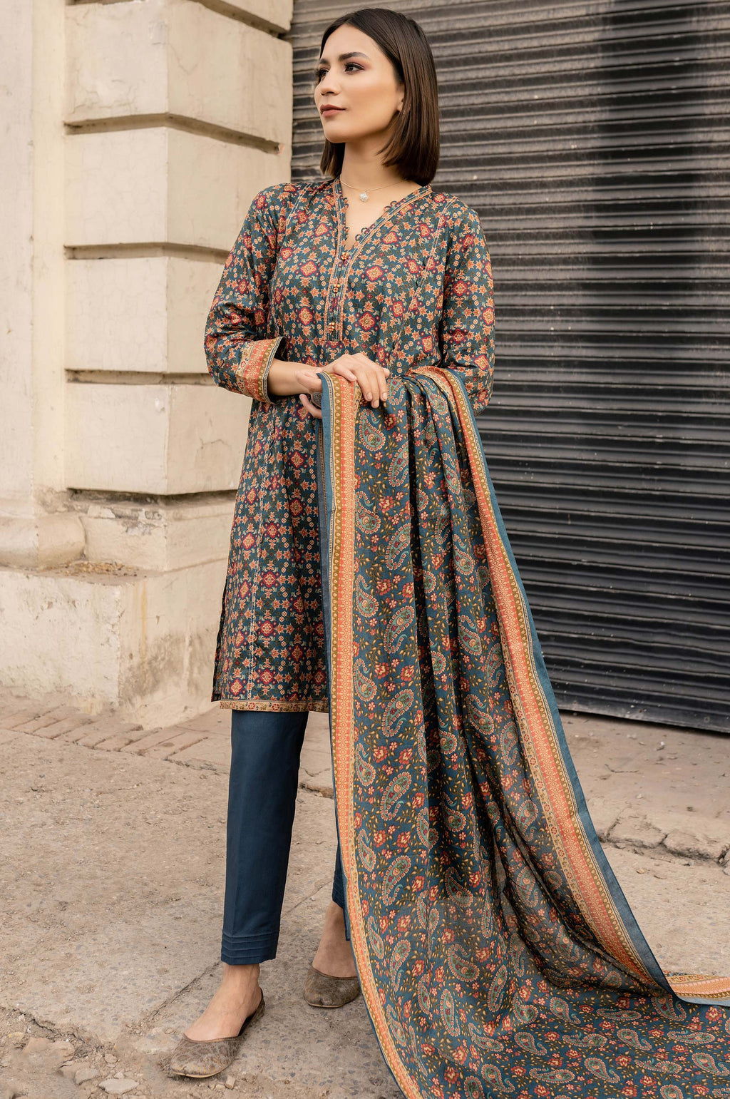 Unstitched 3 Piece Printed Lawn Suit with Printed Lawn Dupatta