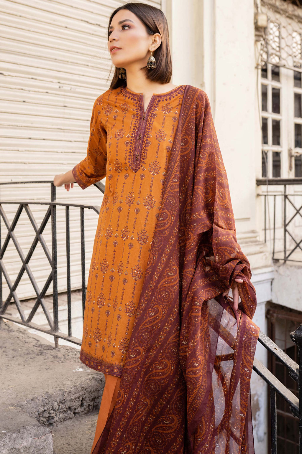 Stitched 3 Piece Embroidered Lawn Suit with Printed Lawn Dupatta