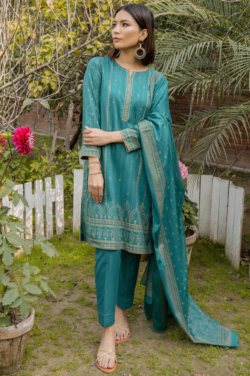 Unstitched 3 Piece Printed Gold Paste Lawn Suit with Printed Gold Paste Dupatta