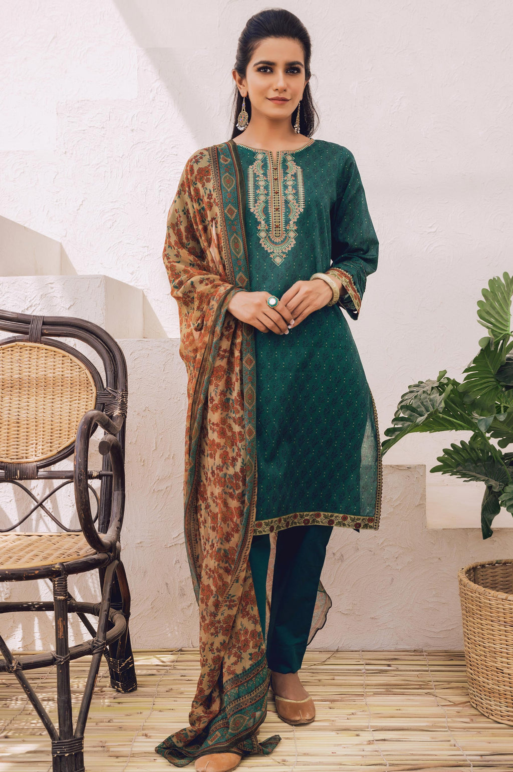 Unstitched 3 Piece Embroidered Lawn Suit with Chiffon Dupatta