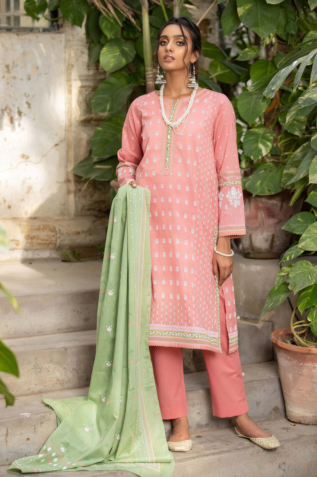 Unstitched 3 Piece Printed White Paste Lawn Suit