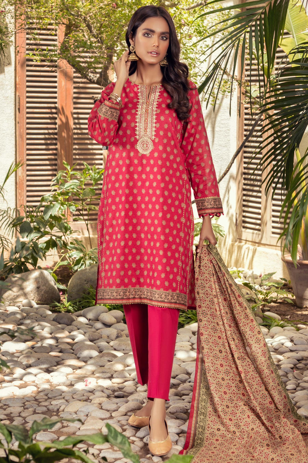 Unstitched 3 Piece Embroidered Slub Lawn Suit with Voile Slub Dupatta
