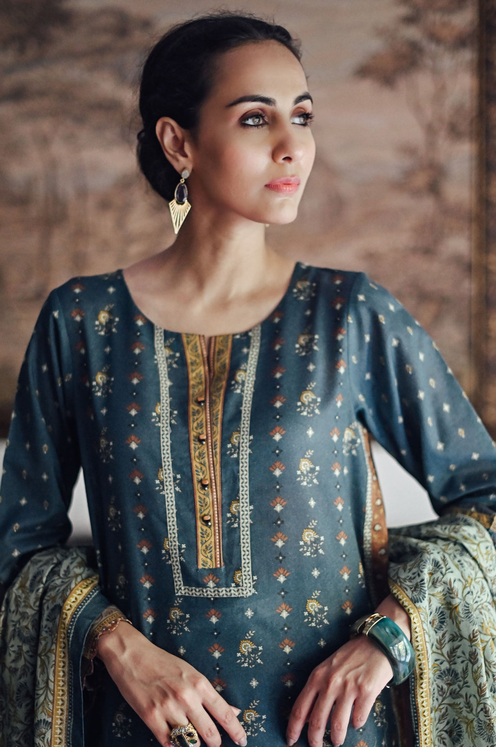 Stitched 3 Piece Printed Karandi Suit