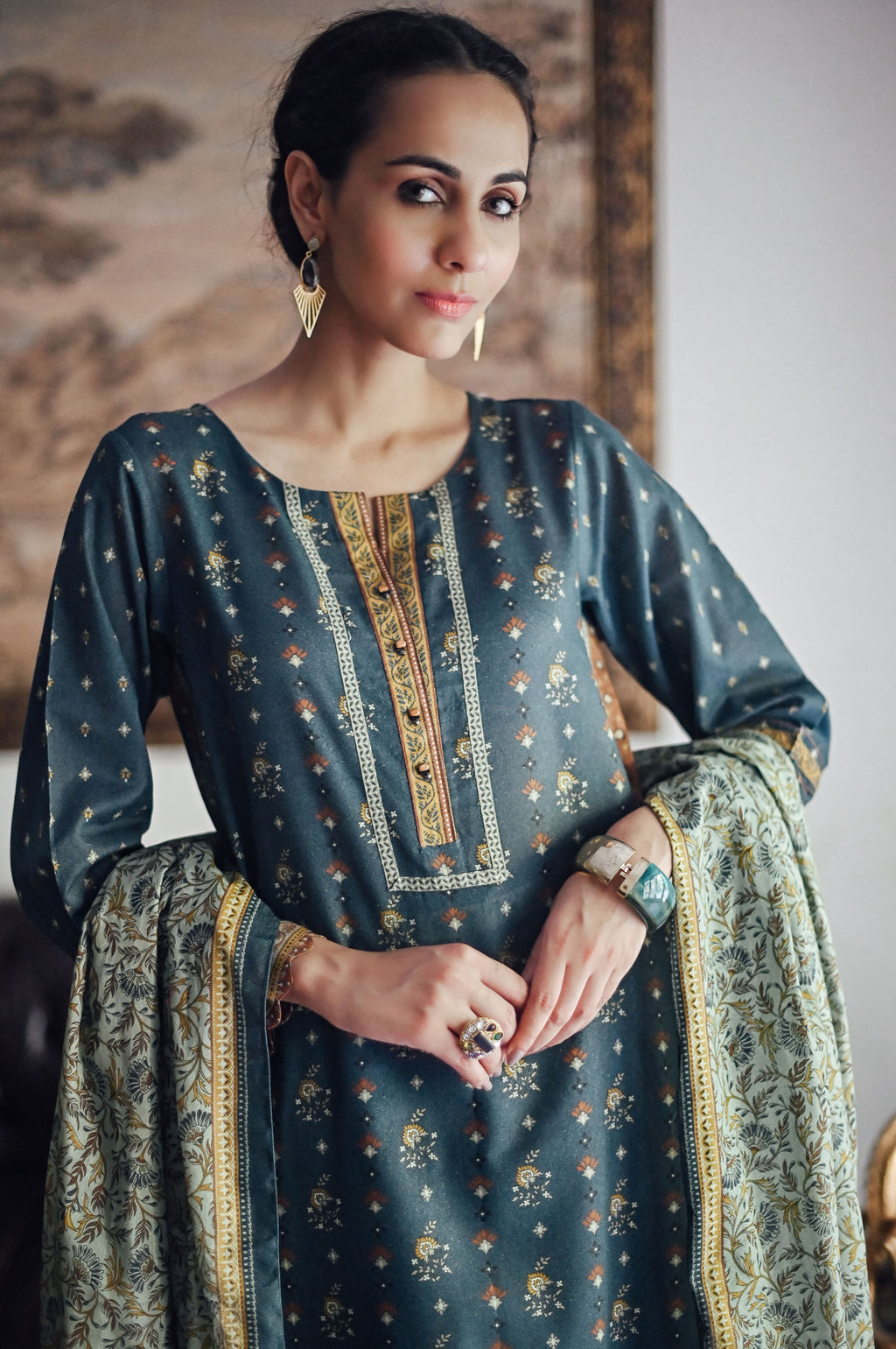 Stitched 3 Piece Printed Karandi Suit