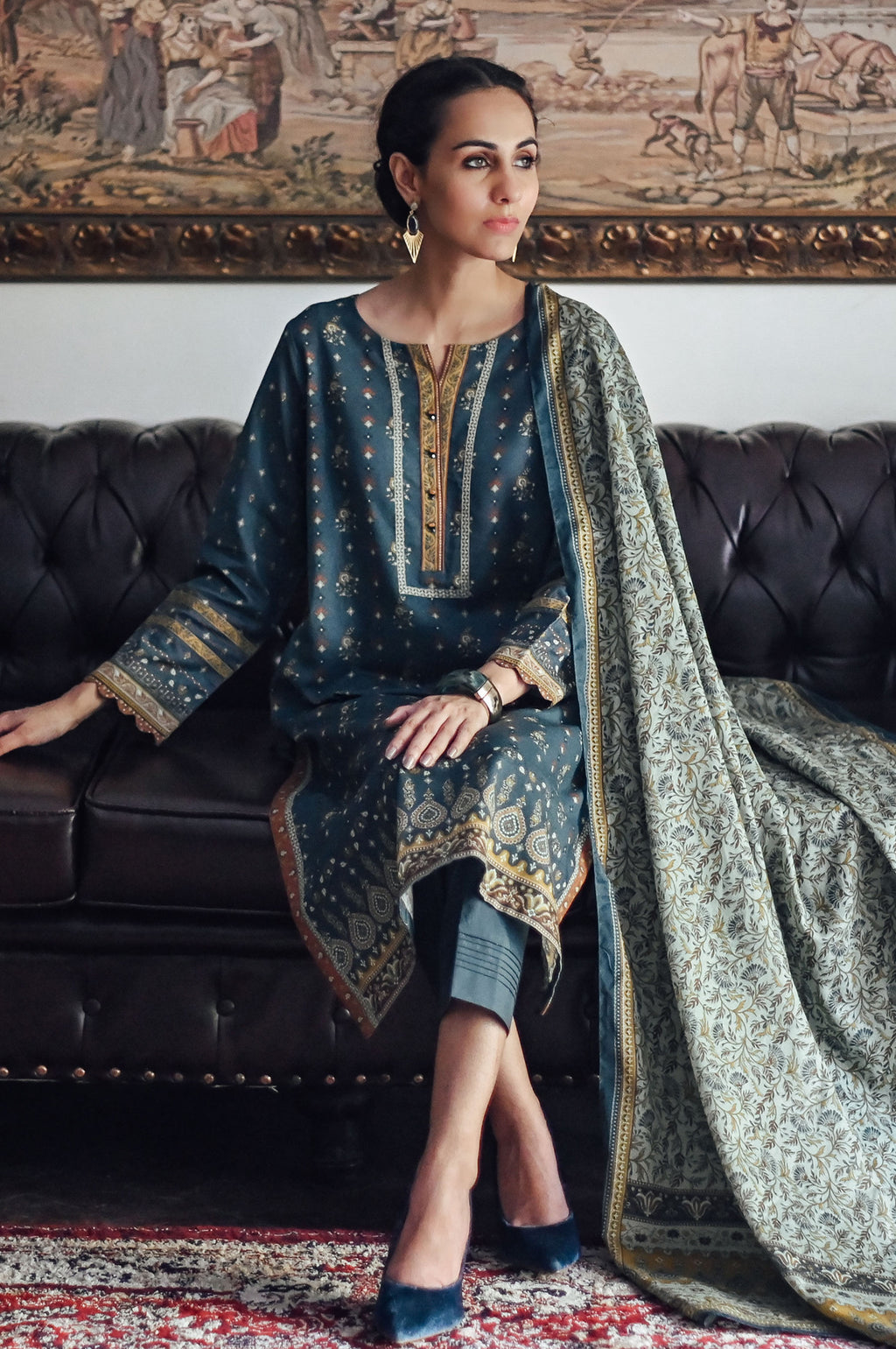 Stitched 3 Piece Printed Karandi Suit