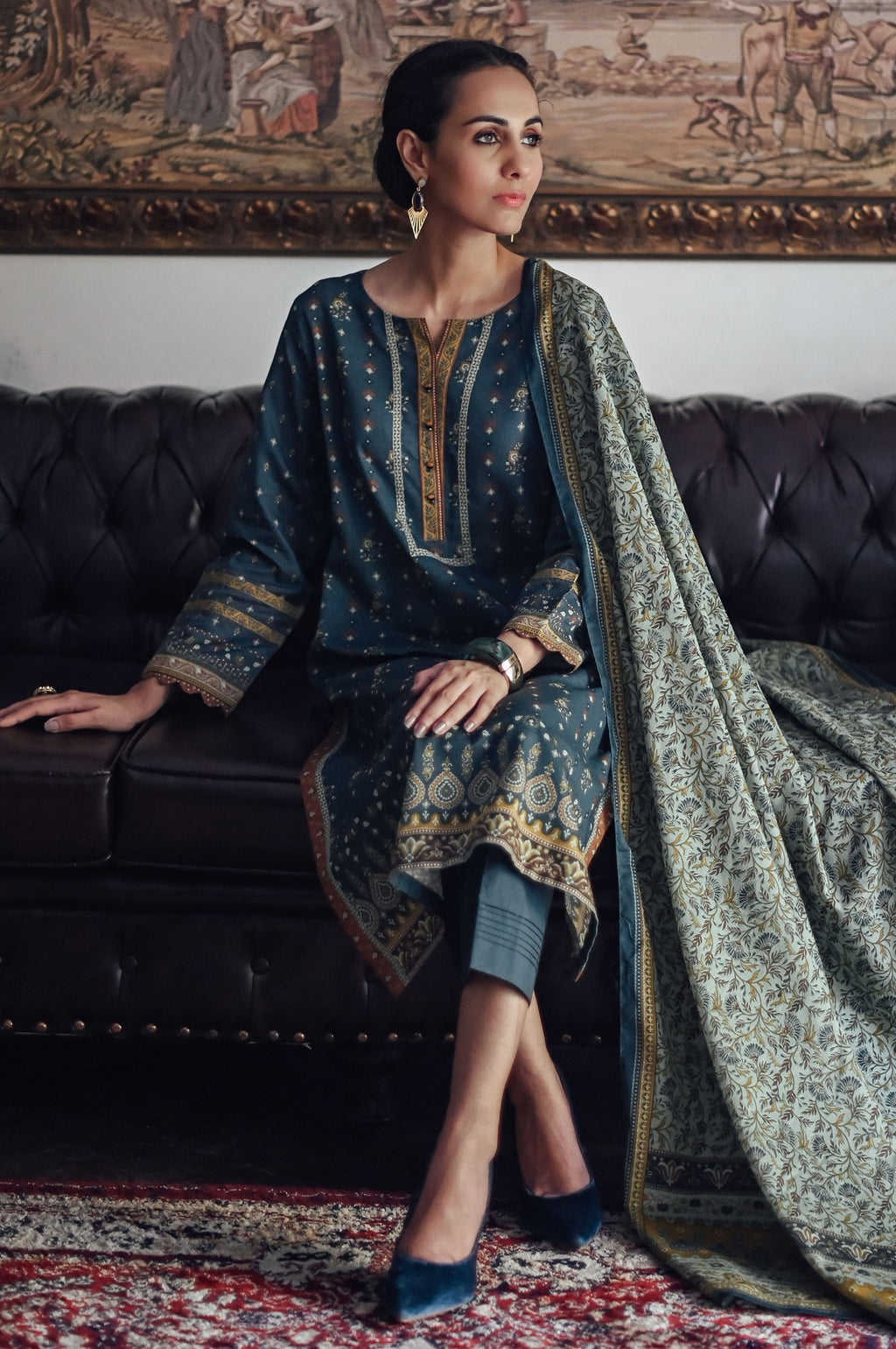 Stitched 3 Piece Printed Karandi Suit