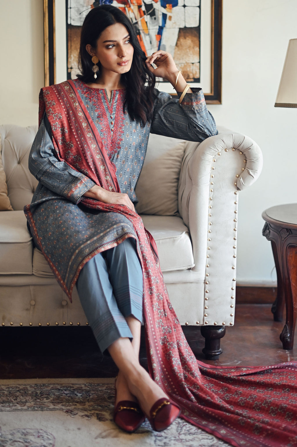 Stitched 3 Piece Embroidered Doria Linen Viscose Suit