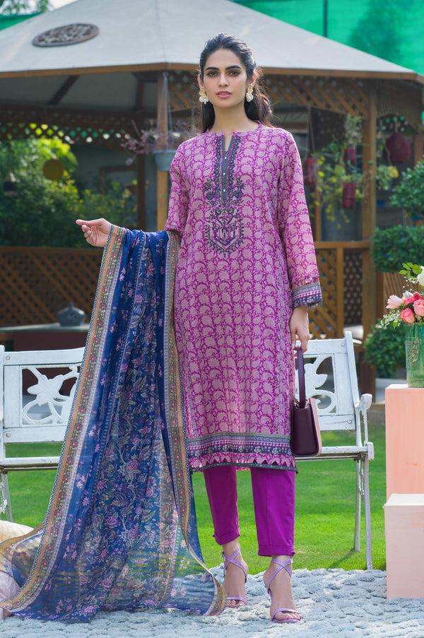 Stitched 3 Piece Embroidered Lawn with Slub Organza Suit