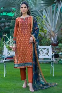 Unstitched 3 Piece Embroidered Lawn with Slub Organza Suit