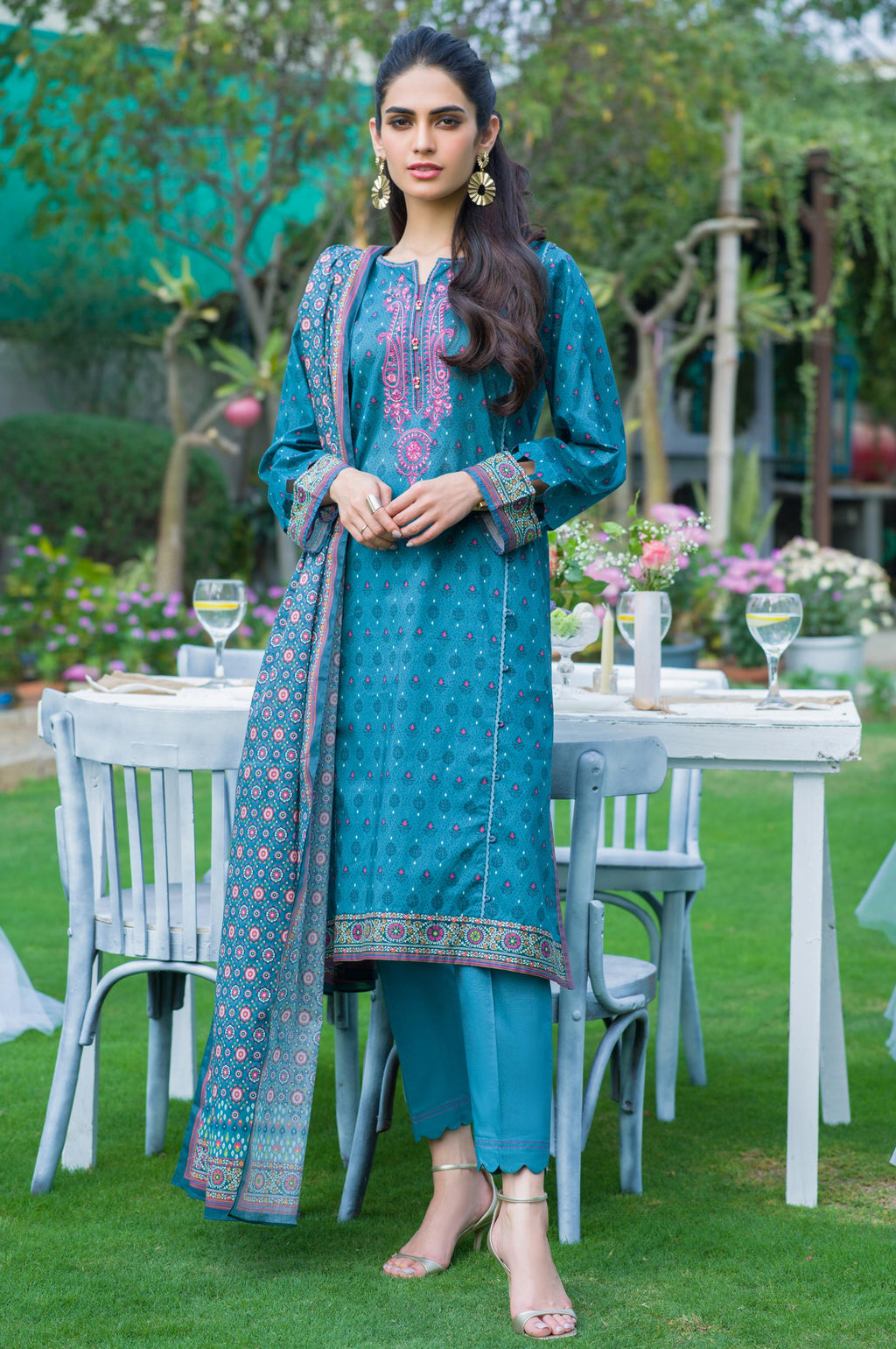 Stitched 3 Piece Embroidered Slub Lawn with Voile Slub Suit