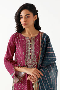 Stitched 3 Piece Embroidered Lawn with Checkered Organza Suit