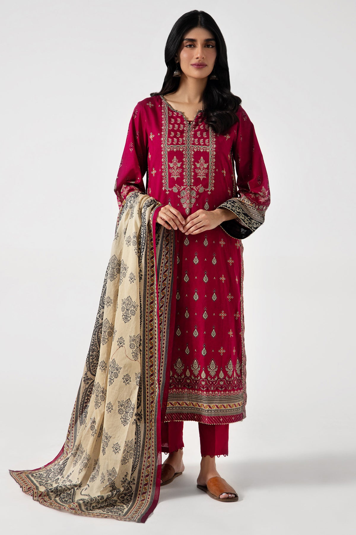 Stitched 3 Piece Embroidered Lawn Suit