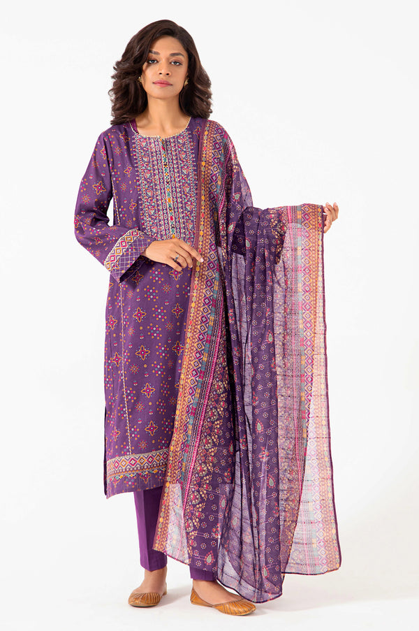 Stitched 3 Piece Embroidered Lawn with Sequins Zari Stripes Suit