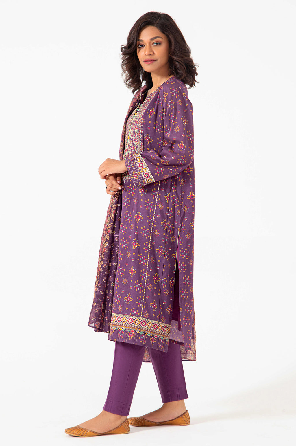 Stitched 3 Piece Embroidered Lawn with Sequins Zari Stripes Suit