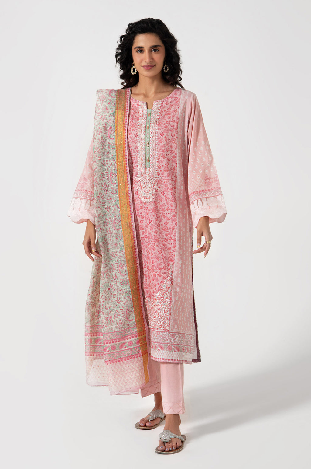 Stitched 3 Piece Embroidered Lawn with Sequins Zari Suit