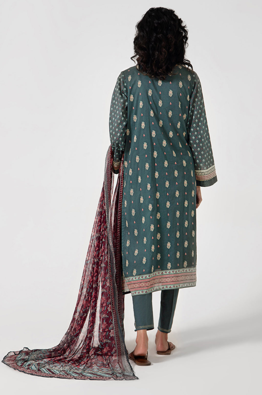 Stitched 3 Piece Embroidered Lawn with Chiffon Suit