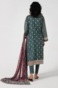 Stitched 3 Piece Embroidered Lawn with Chiffon Suit
