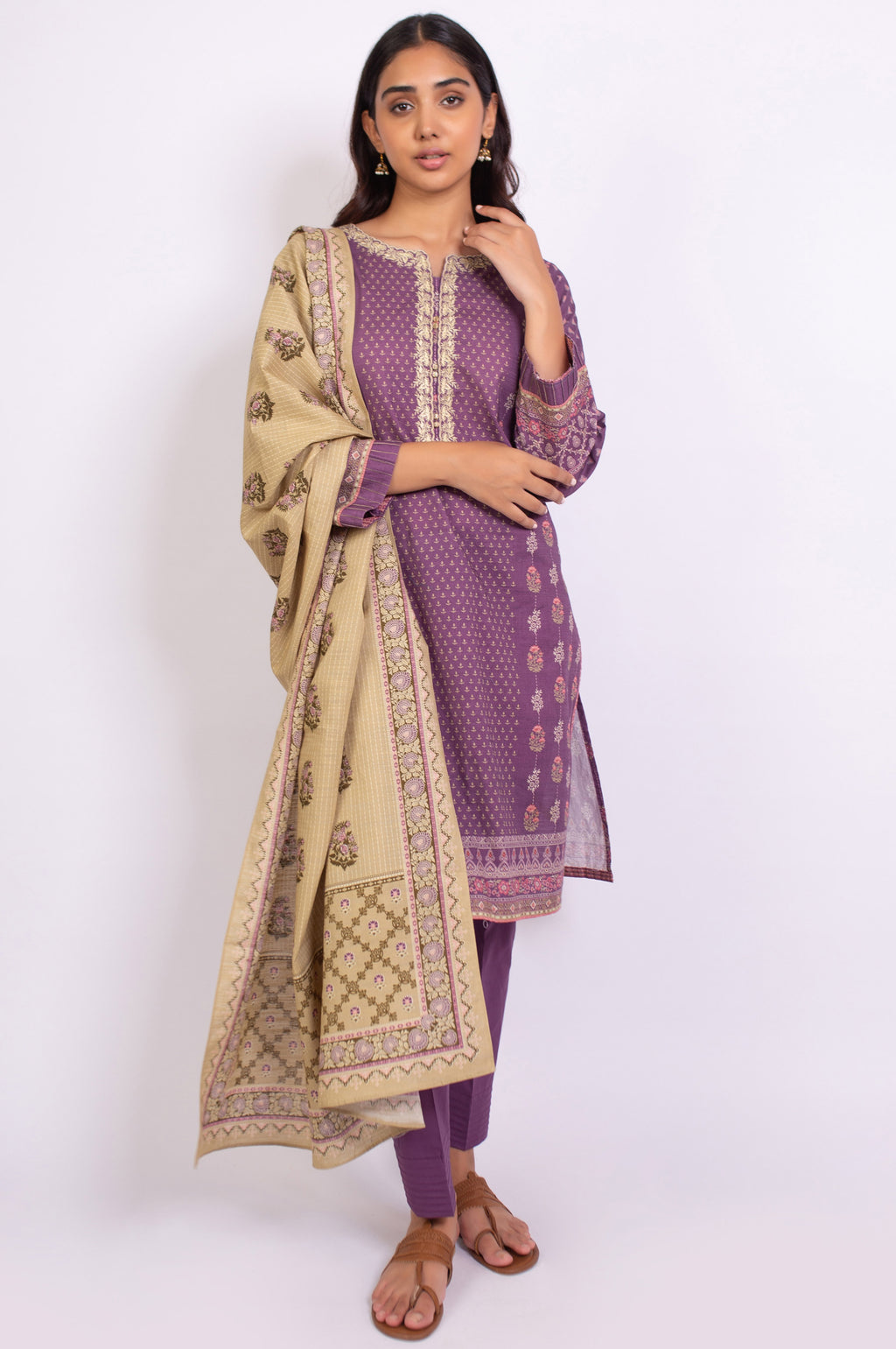 Stitched 3 Piece Embroidered Khaddar Suit