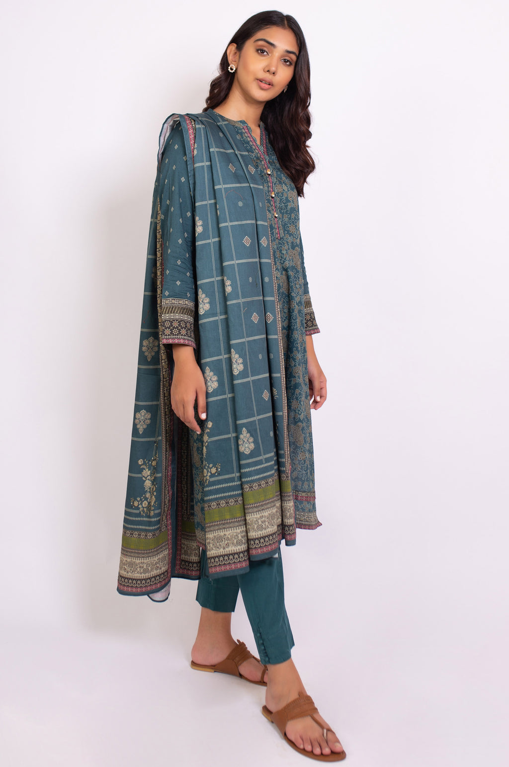 Stitched 3 Piece Printed Cottel Suit
