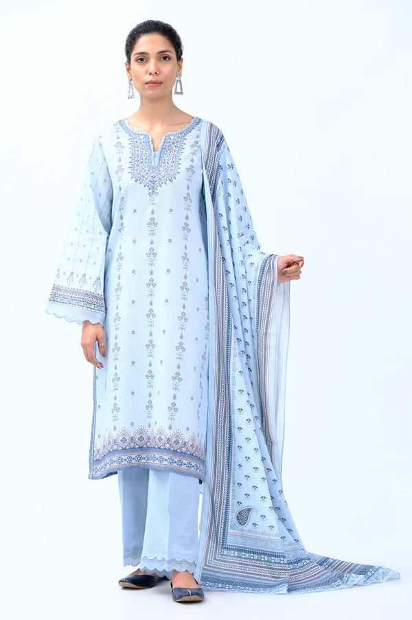 Stitched 3 Piece Embroidered Cottel Suit