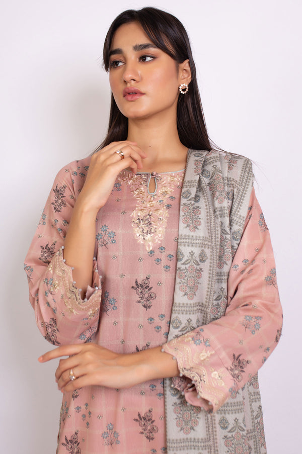 Stitched 3 Piece Embroidered Karandi Suit