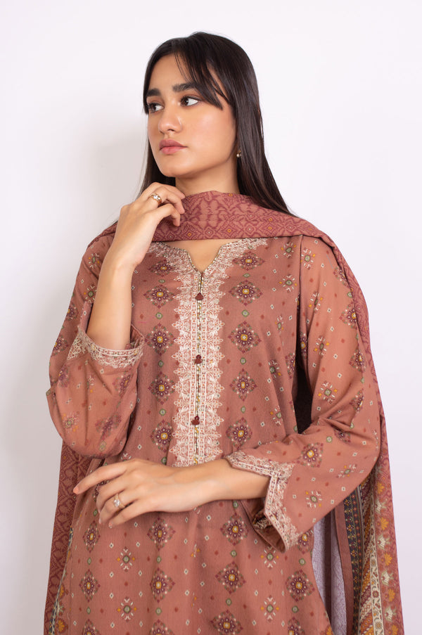 Stitched 3 Piece Embroidered Karandi Suit