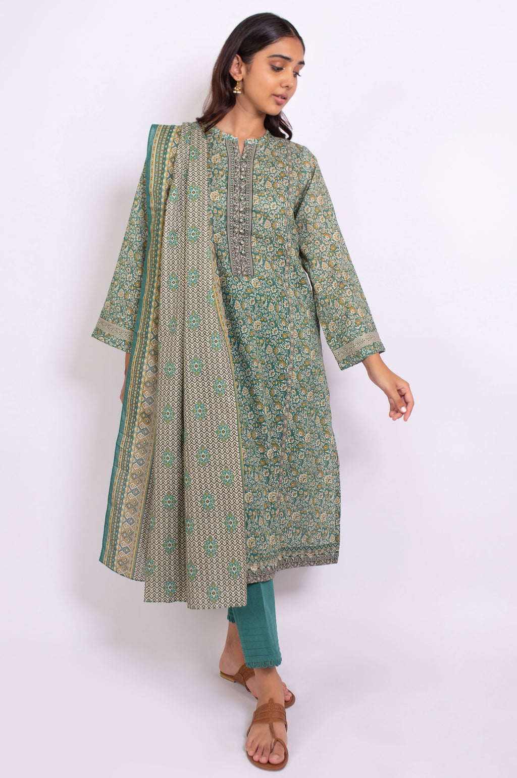 Stitched 3 Piece Printed Karandi Suit