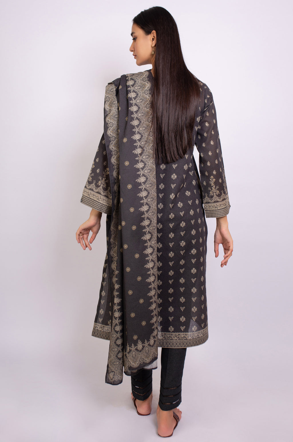 Stitched 3 Piece Printed Karandi Suit