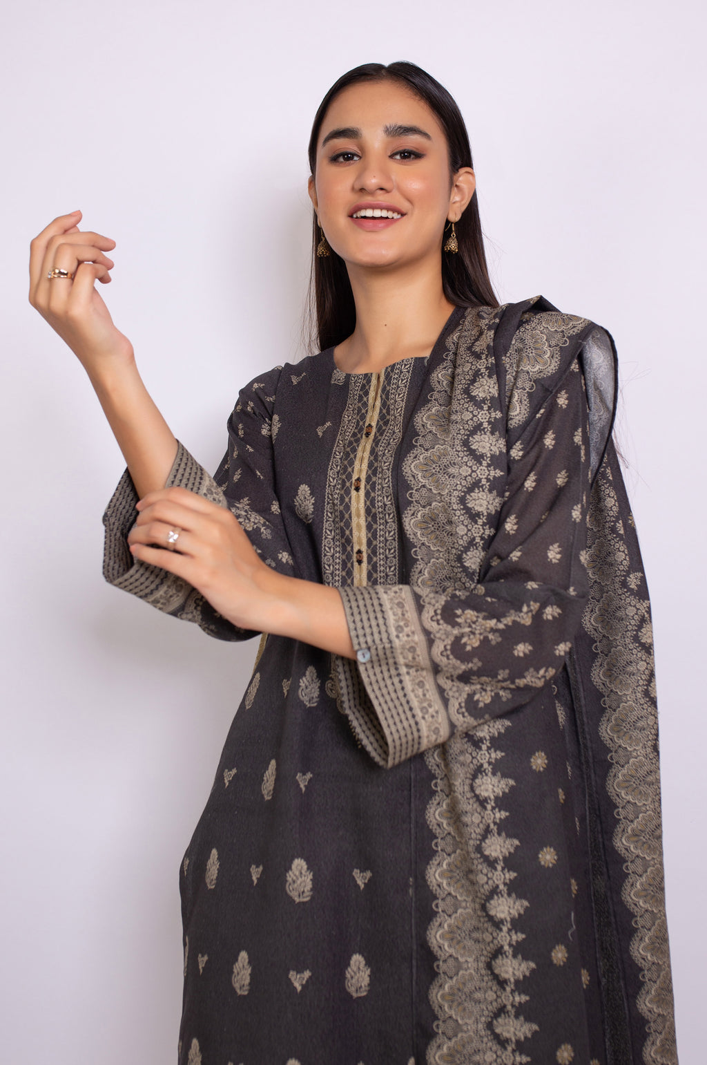 Stitched 3 Piece Printed Karandi Suit