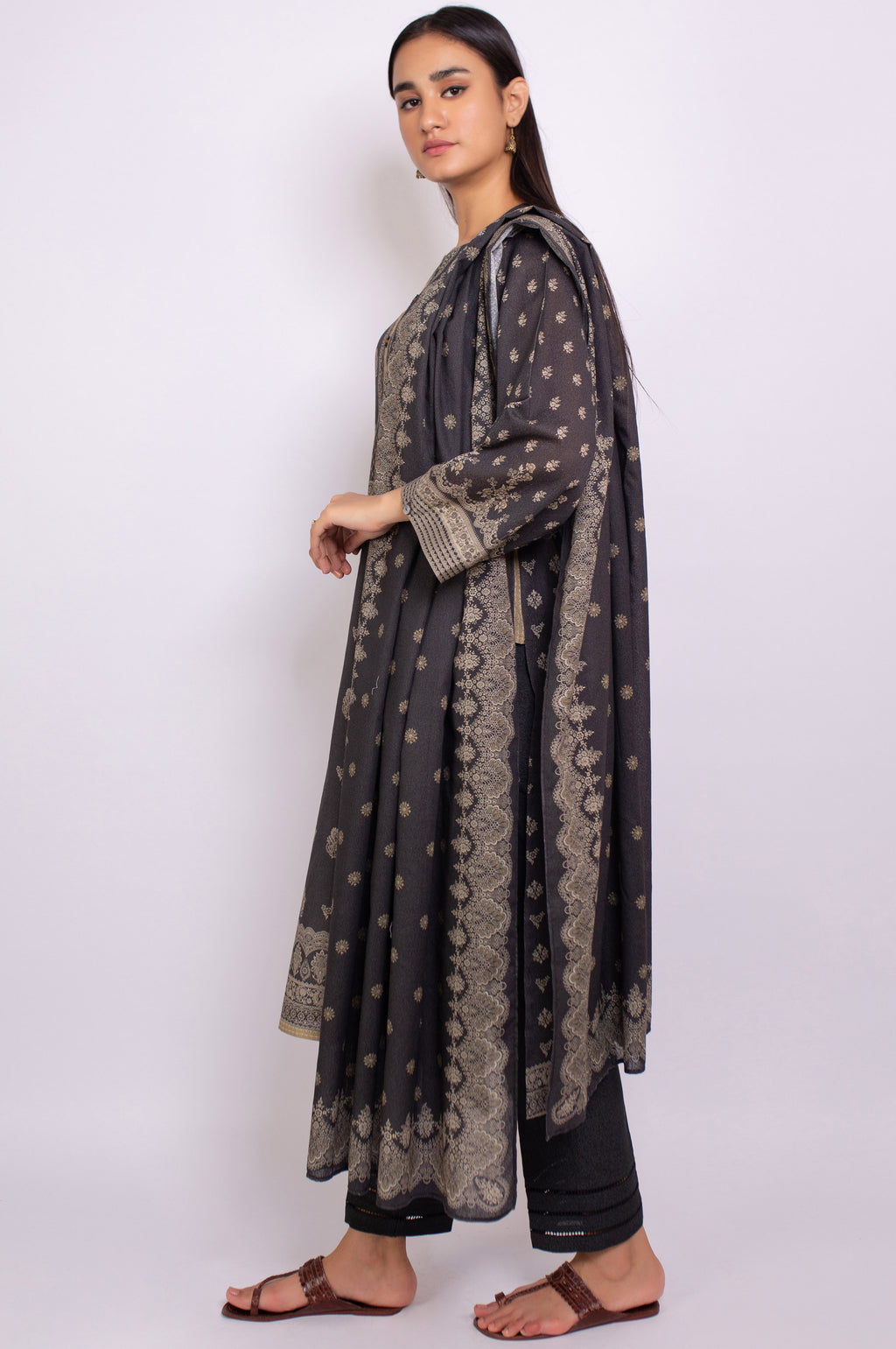 Stitched 3 Piece Printed Karandi Suit