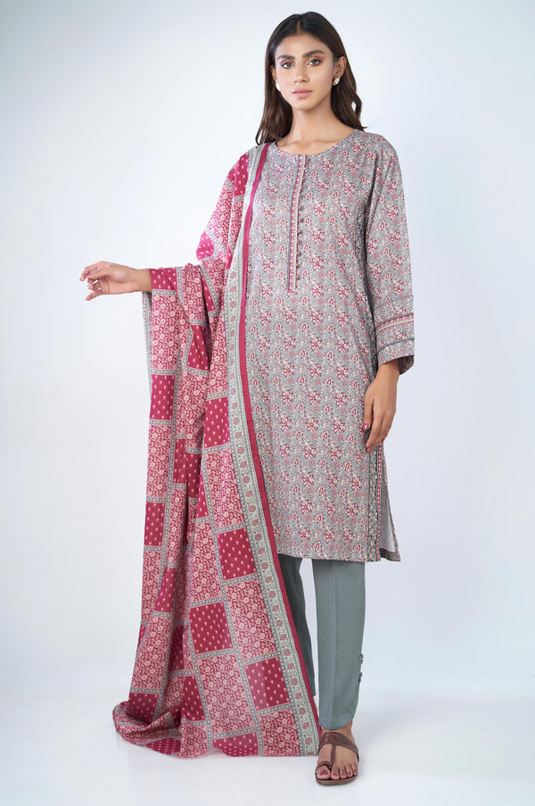 Stitched 3 Piece Printed Karandi Suit